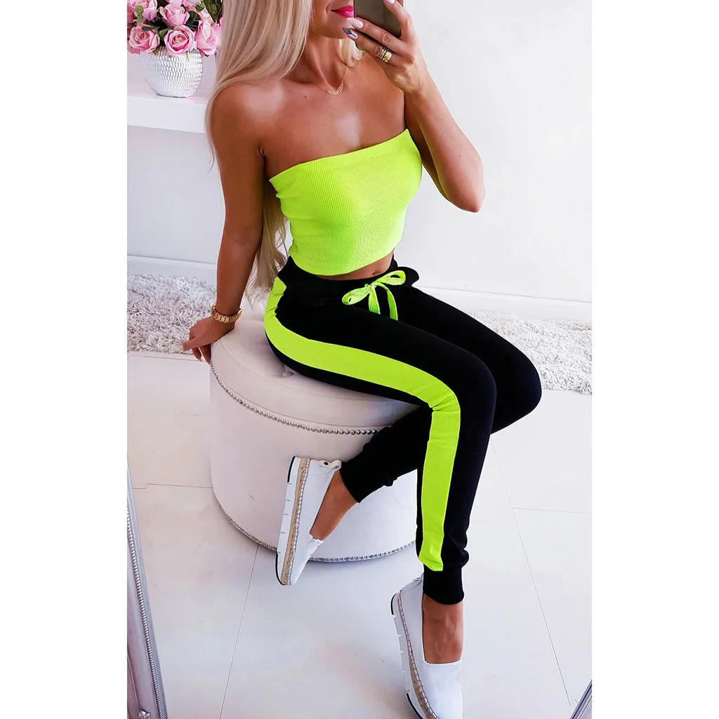 

Ladies Summer Sexy Bandage Solid Women Trousers Workout Sport Femme Neon Casual Autumn Pants Loose Plus size Fashion Spodnie
