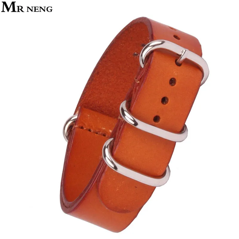 

MR NENG Brand 1PCS 18MM 20MM 22MM 24MM Nato Strap Genuine Leather Brown Color Watch Band NATO Straps For Zulu Strap Watch Strap