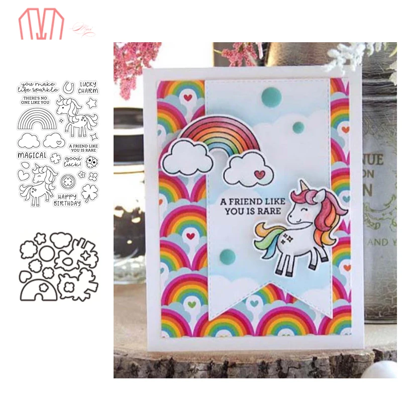 

Mai Unicorn Metal Cutting Dies Stencils and Cear Stamps for DIY Scrapbooking photo album Decorative Embossing DIY Paper Cards