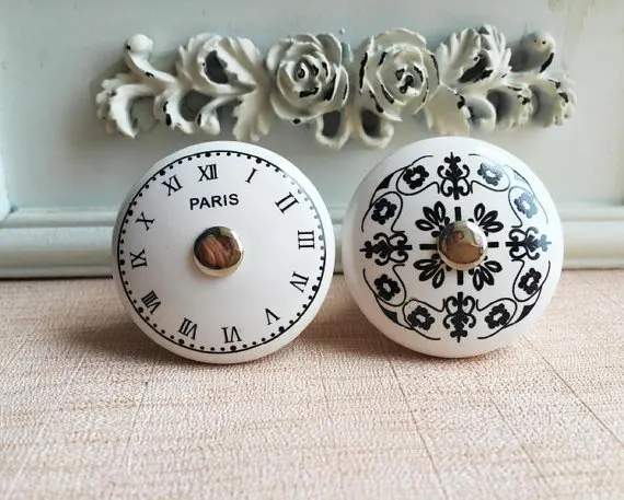 black white ceramic clockflower dresser knobs handles decorative drawer knobs furniture knobs chic kitchen cupboard door handle - Decorative Drawer Knobs black white ceramic clockflower dresser knobs handles decorative drawer knobs furniture knobs chic kitchen cupboard door handle - Decorative Drawer Knobs