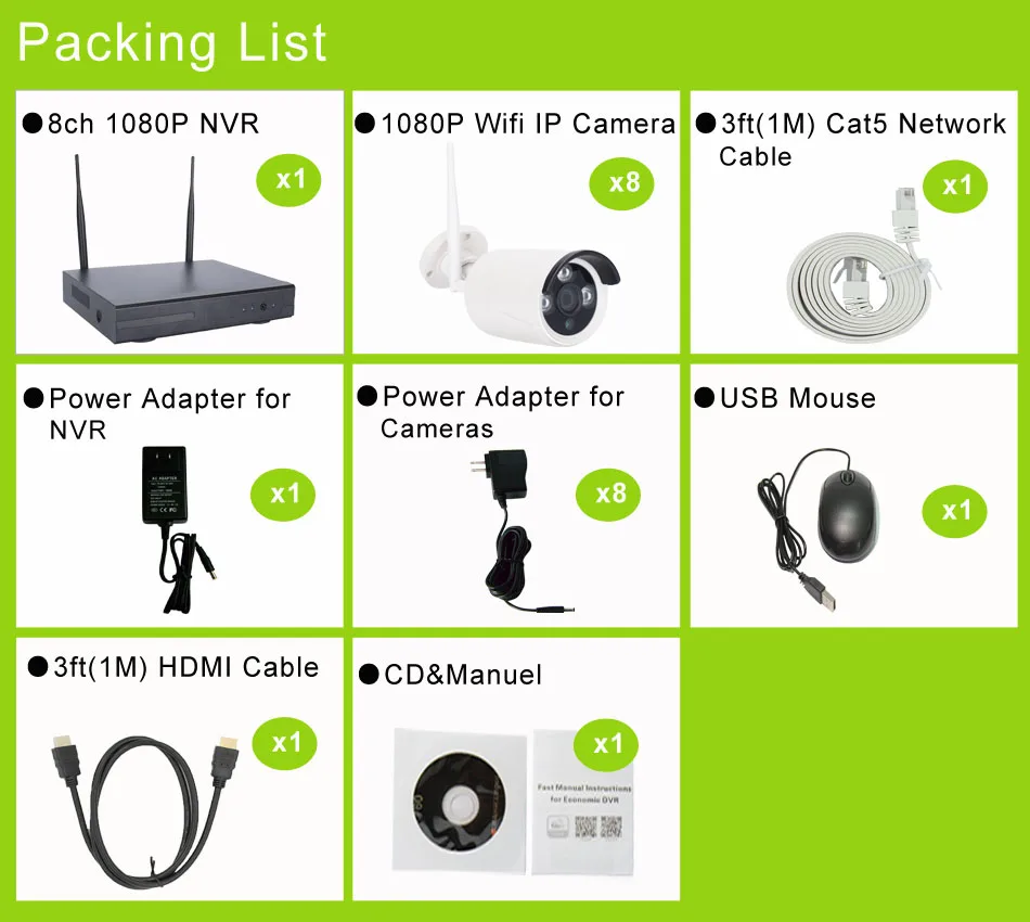 8ch 2.0mp Wi Fi безопасности Камера Системы 1080 P Беспроводной комплект видеонаблюдения