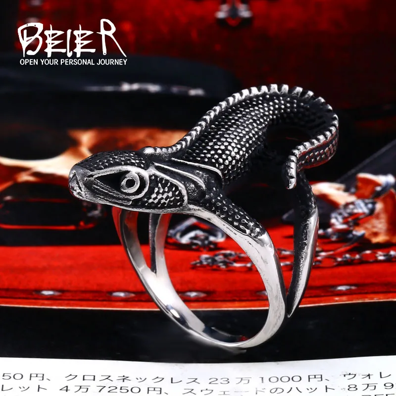 

Beier new store 316L Stainless Steel Lizard Men's Ring Fashion Punk Wind Animal Ring hot Jewelry LLBR8-640R