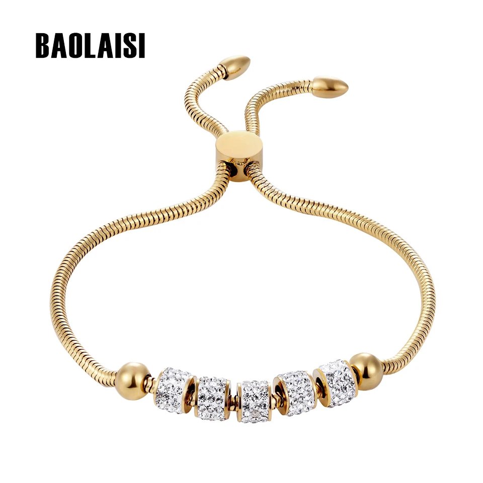 

BAOLAISI Adjustable Hand Chain Charm Bracelet Gold Color Bracelet Five Circles Full Crystal Bracelet & Bangles For Women Jewelry