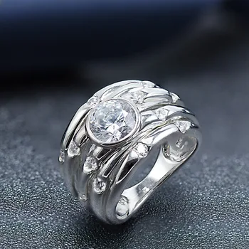

Hutang real 925 sterling silver wedding ring round cubic zirconia rings for women gift engagement fine jewelry 2018 new