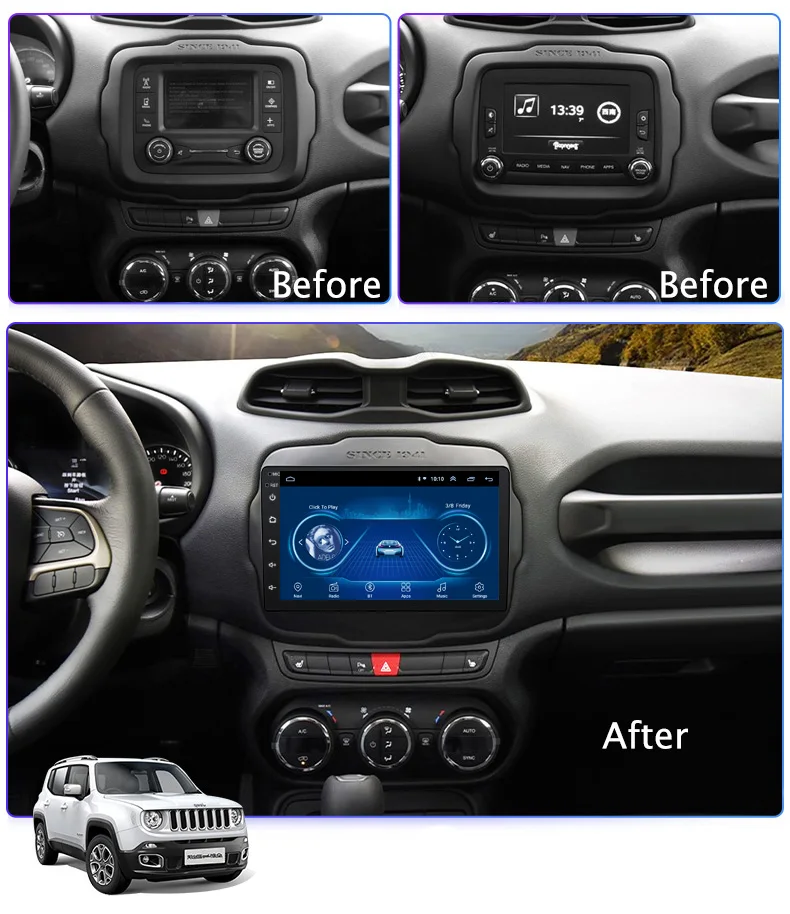 

Super Slim Touch Screen Android 8.1 radio GPS Navigation for JEEP Renegade 2016-18 headunit tablets Stereo Multimedia Bluetooth