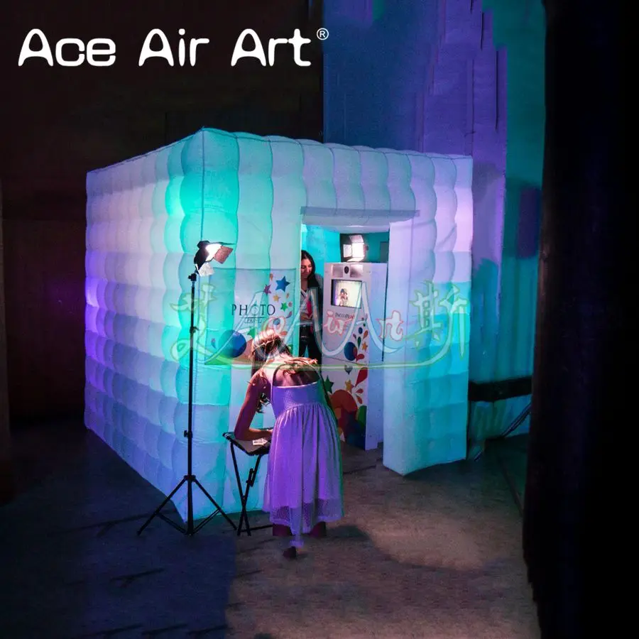 

Amazing designed inflatable photo booth kiosk,photo print station rental with lights/sticker door and 18 pcs free birthday props