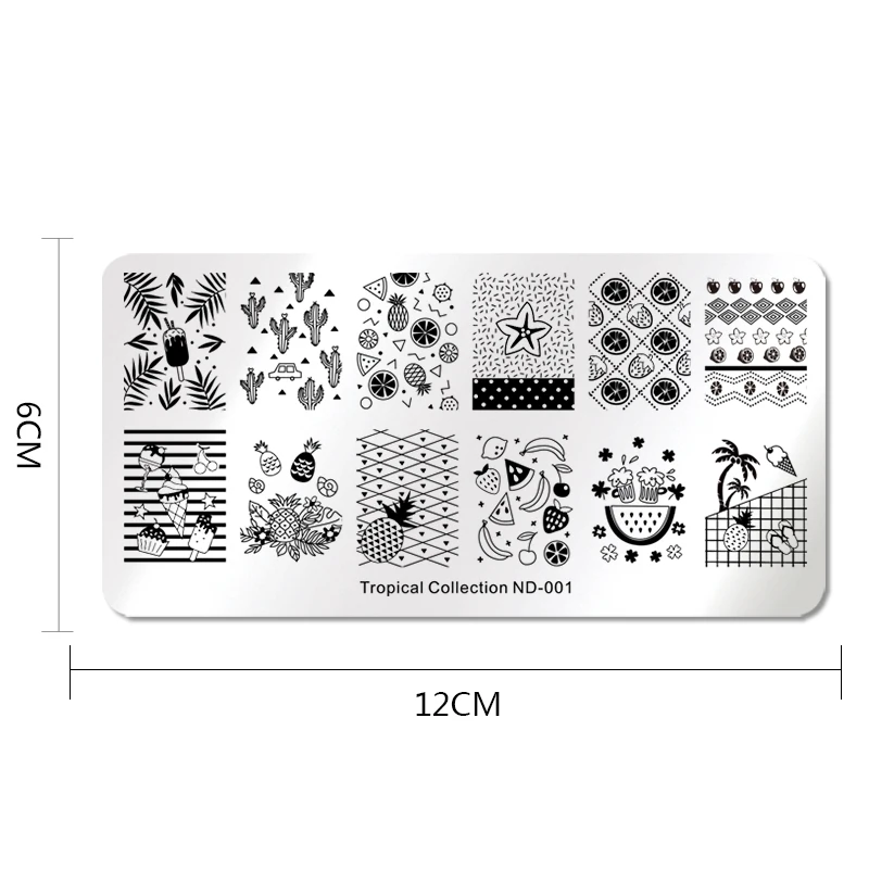 Николь дневник пластина для стемпинга для нейл-арта прямоугольник круглый фруктовый Ананасовый Узор ногтей штамповка маникюрный шаблон искусство трафарет