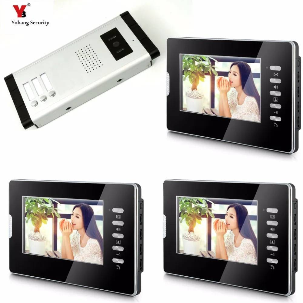 Yobang Security Apartment Intercom Entry 3 Monitor Wired 7\ Color button Video Door Phone intercom System for 3 house Yobang Security Apartment Intercom Entry 3 Monitor Wired 7\ Color button Video Door Phone intercom System for 3 house