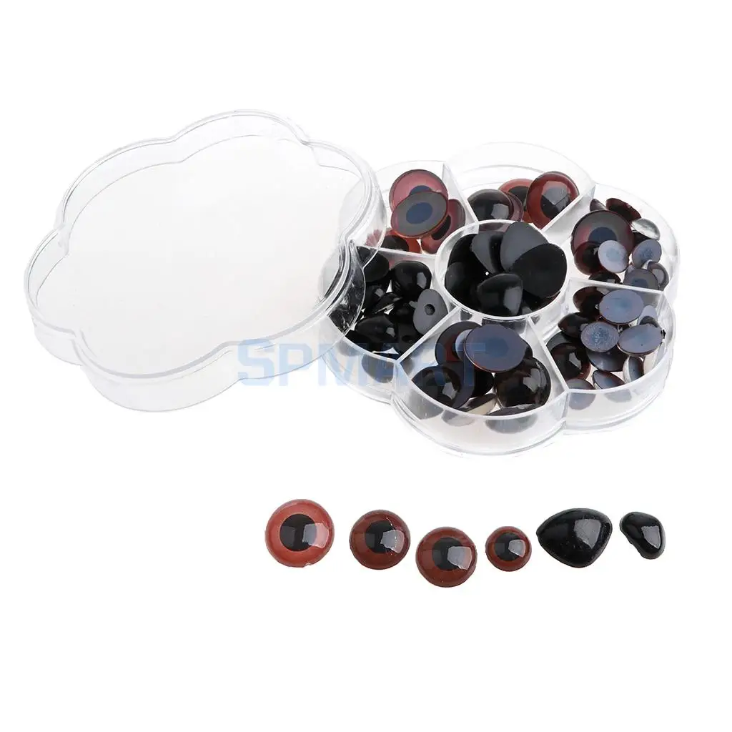90Pcs Safety Doll Nose Craft Eyes for Animal Doll Puppet Bear Plush Animal Felting Toy Arts Making in Assorted Size - Coffee