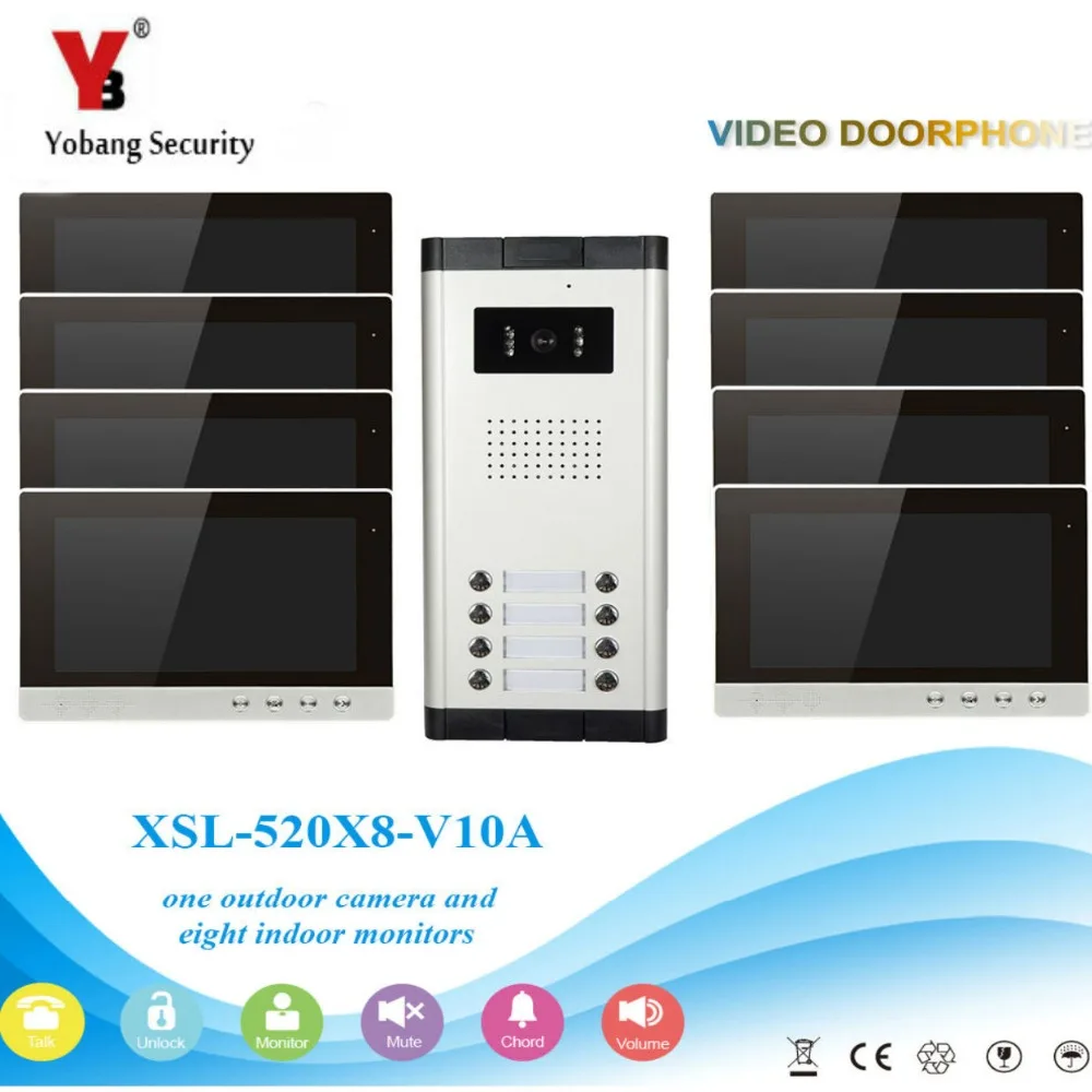 

YobangSecurity Video Intercom Monitor 10-Inch Video Doorbell Camera System Intercom Entry Access System for 8 Units Apartment
