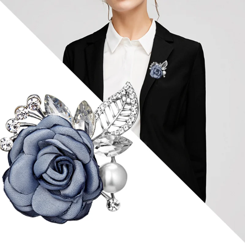 

Blue Flower Brooch Korean Vintage Cloth Art Fabric Flower Brooch Pin for Women Ladies Shirt Collar Dress Shirt Collar Gift