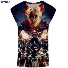 KYKU бренд череп на бак Топ для мужчин металлический жилет пламя мужчин s Бодибилдинг Мотоцикл Нижняя рубашка огонь Singlet рубашка без рукавов топы аниме