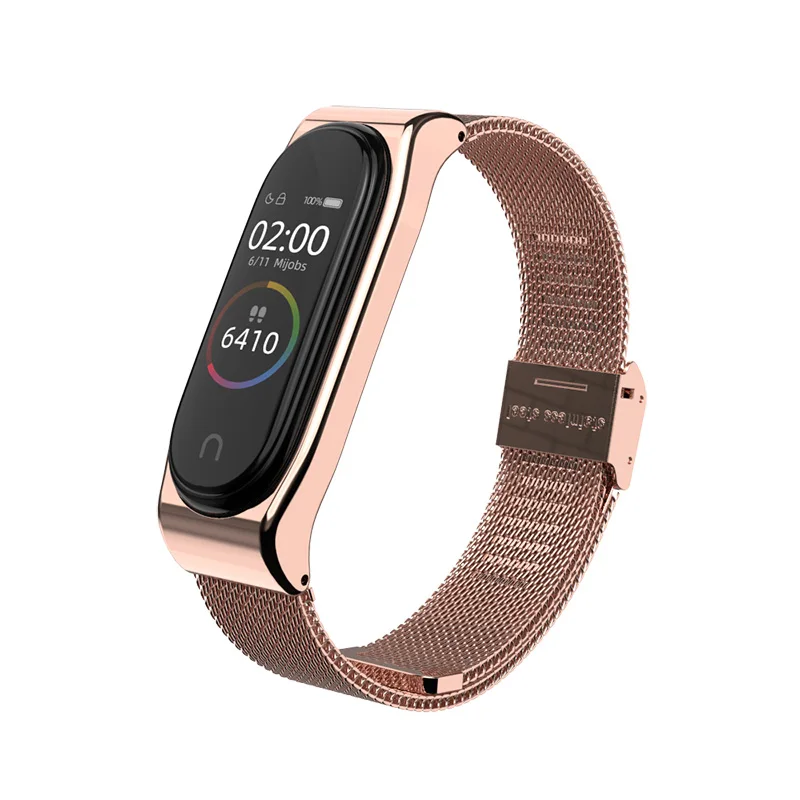 Mijobs Strap for Mi band 4 Straps Bracelet, Metal Stainless Steel Wrist Strap Replacement Band for Xiaomi 4/3 - Цвет: rose gold A