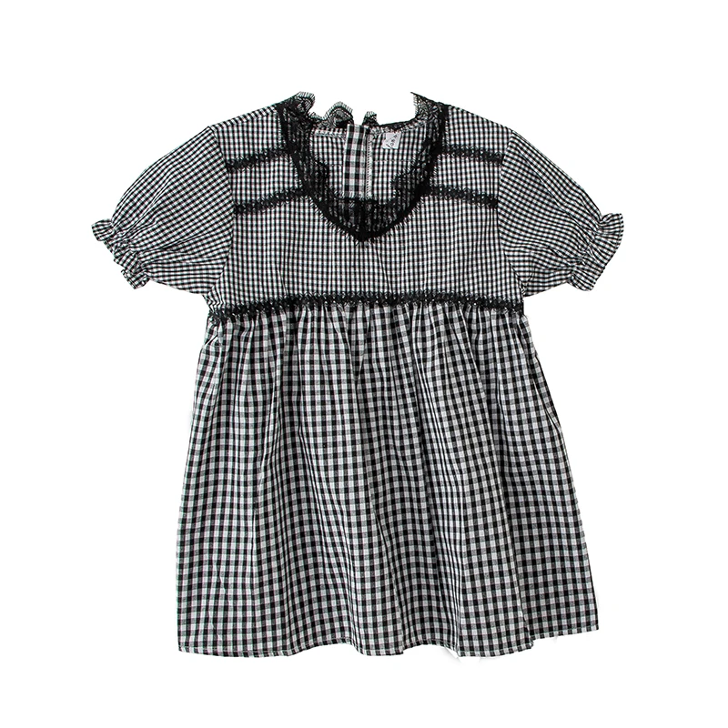 

High Quality Summer Girl dress neck short sleeve lace stitching tops