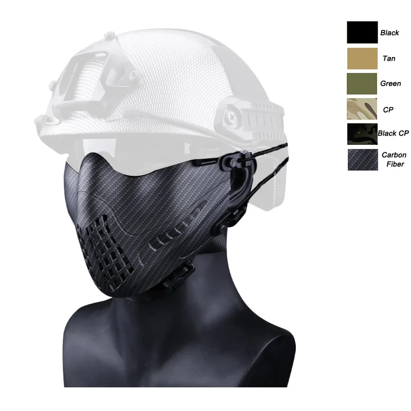 Carbon Fiber Страйкбол стрельба Защита лица снаряжение тактический быстрый шлем крыло рельс боковой рельс клип Пряжка крепление страйкбол маска с головным ремешком - Цвет: Carbon Fiber