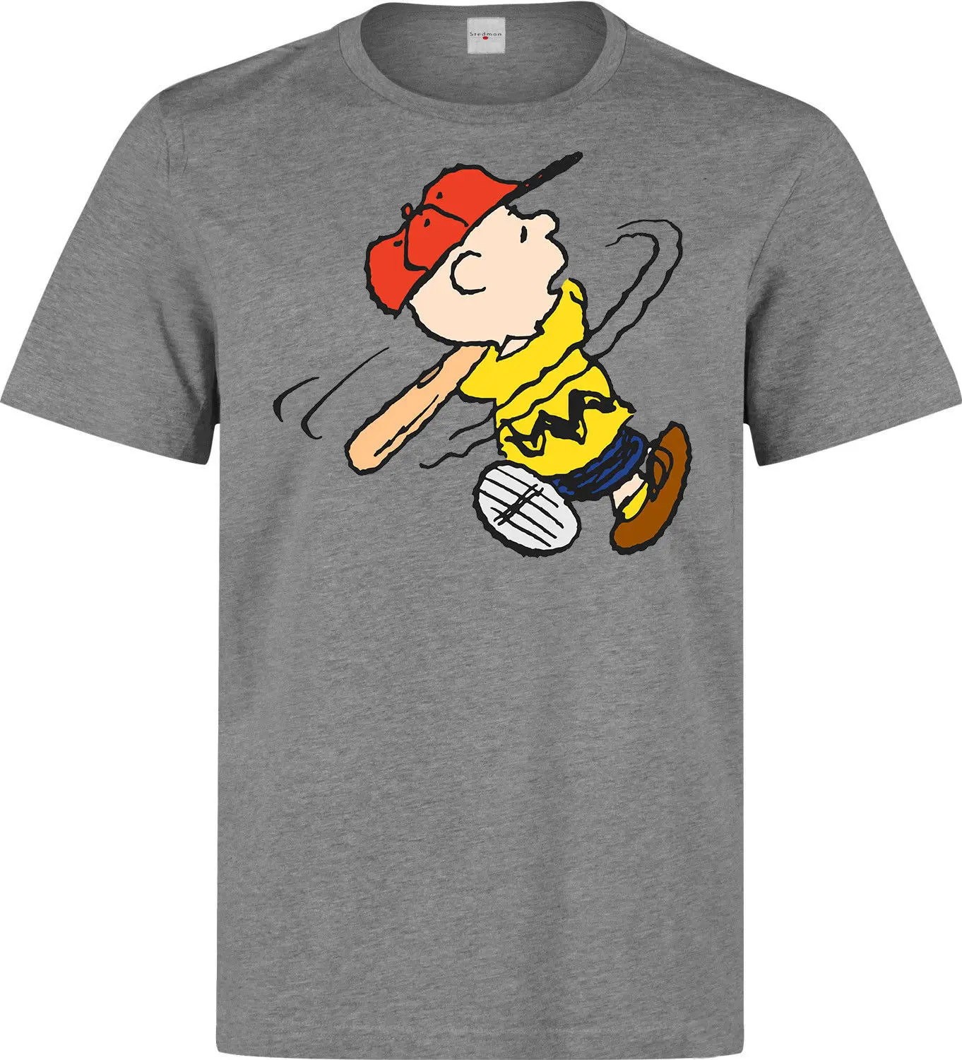 Peanuts Charlie Playing Baseball Men'sMen Print Cotton O Neck Shirts