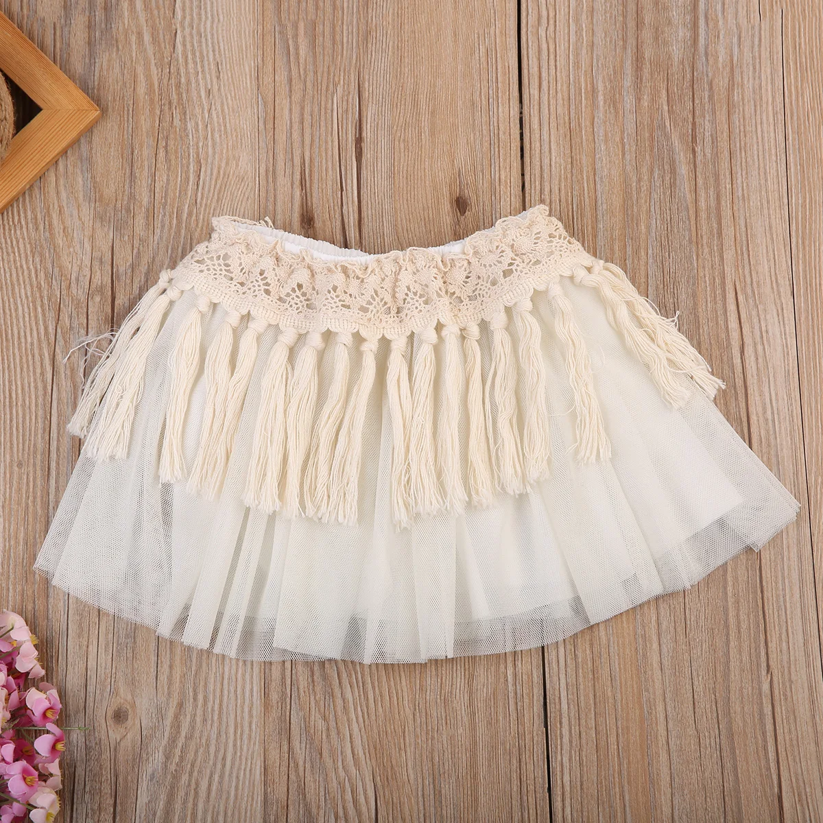 Newborn Baby Girls Tassel Skirts chiffon holiday Kids Girl Tutu Beige