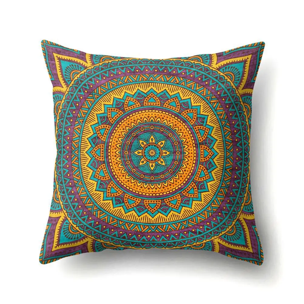 

LanLan Style Mandala Printing Polyester Peach Skin Throw Pillow Cover