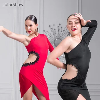 

Sexy Latin Dance Dress Half Sleeve Off-the-shoulder Practice Clothes Latin Dance Adult Female Dress