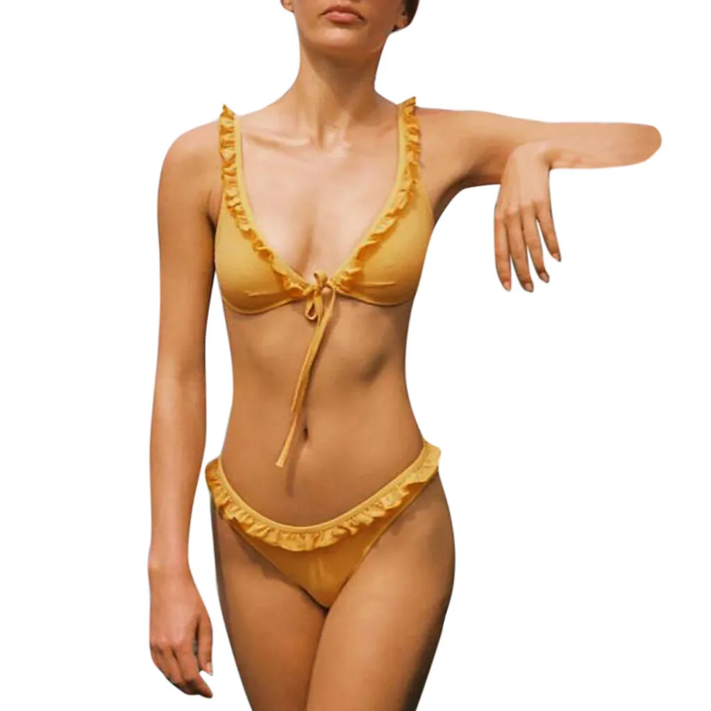 Женский купальник плюс размер сексуальный пуш-ап Мягкий купальник из двух частей бикини купальные топы для лета пляжные вечерние ropa de mujer 18Dec3
