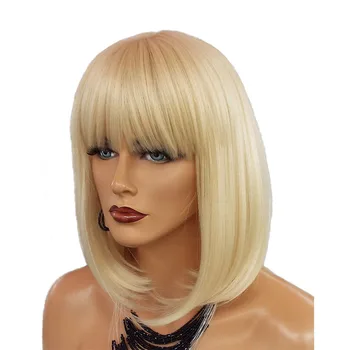 

613 Lace Front Wig Blonde Short Bob With Bangs Brazilian Straight Human Hair Wigs For Women 13x4 Pre Plucked Frontal Wig Remy