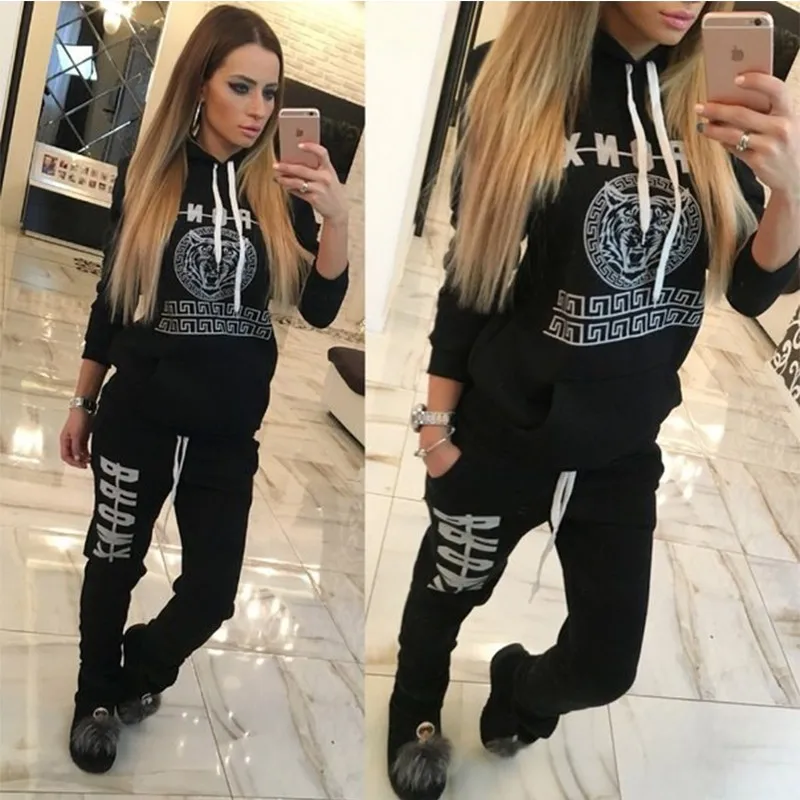 New sport suit women tracksuits tiger pattern letter print hoodies sweatshirt set tracksuit clothing sportswear set high quality