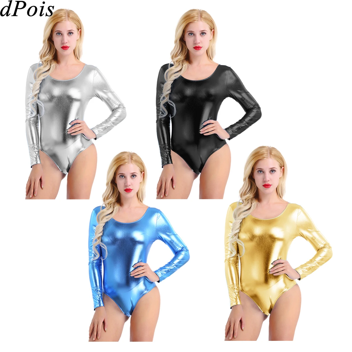 

Adult Shiny Patent Leather Ballet Leotards for Women Long Sleeve Gymnastics Leotard Thong Dancewear Skating Dress Dance Bodysuit