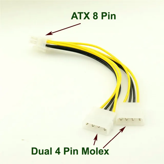 1pcs ATX 8 Pin EPS12V to Dual 4 Pin Molex Male Motherboard Power Supply Adapter Cablein