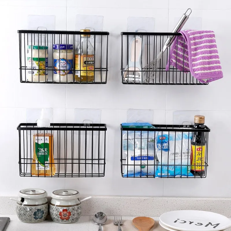 Self Adhesive Iron Storage Basket Bathroom Sundries Wall ...