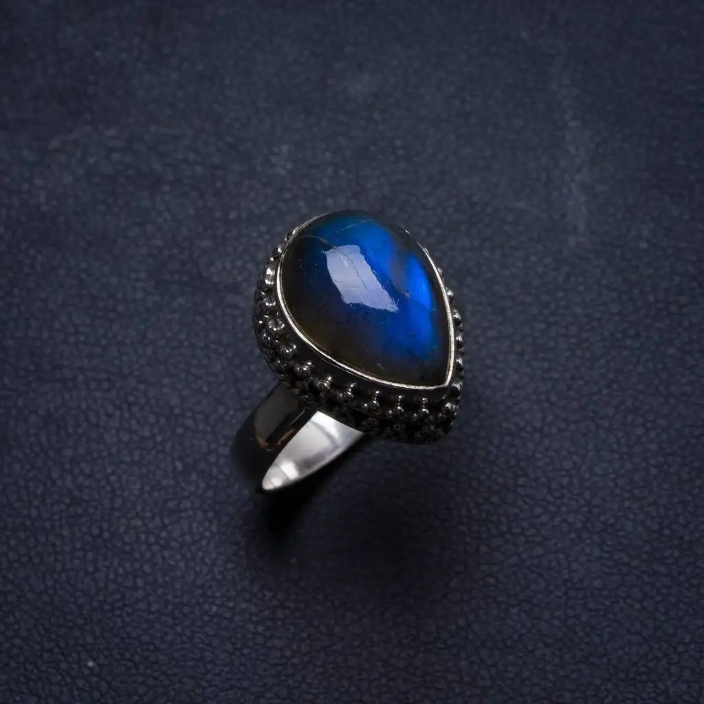 

Natural Labradorite Antique Design Handmade Unique 925 Sterling Silver Ring, US size 7.5 X2076
