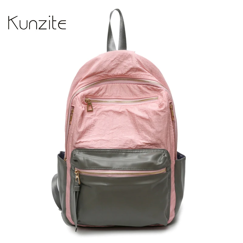 

KUNZITE Backpack Women Casual Patchwork School Backpack Nylon Student Book Bag For Teenager Girl Fashion Travel Backpack Mochila