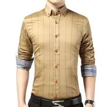 Хлопковая брендовая мужская одежда, приталенная Мужская рубашка с длинными рукавами, мужская клетчатая брендовая повседневная мужская рубашка, большие размеры M-5XL