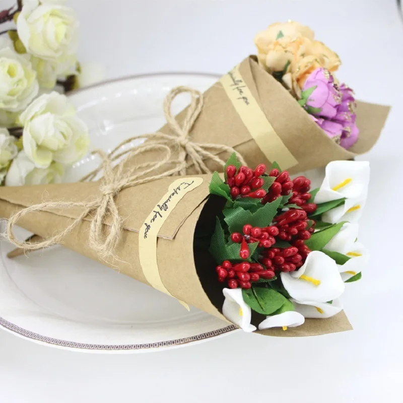 

DIY Craft Kraft Paper Creative Bouquet Packaging Candy Boxes Baby Shown for Flower Gift Box Wedding Favors Bags Party Supplies