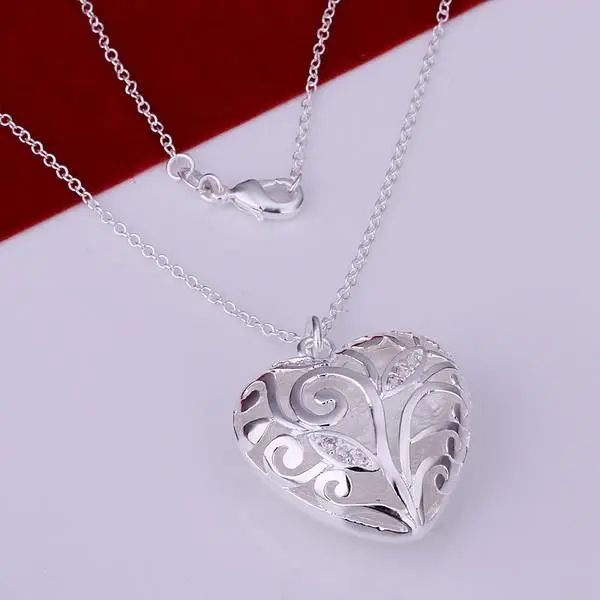 Pretty Silver Plated Necklaces For Women Wholesale Free Shipping Charm Christmas Gifts Fashion Jewelry Inlaid Heart
