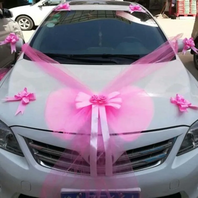 Wedding Decoration Car Flowers Artificial Organza Bow Rose Foam Flower Ribbon Wedding Decorative Garlands Set Wreath Table - Цвет: S2 Pink