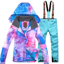 GSOU снег Новинка года Для женщин лыжный костюм зима утолщение теплый Водонепроницаемый ветрозащитный износостойкие лыжная куртка+ SkiTrousers