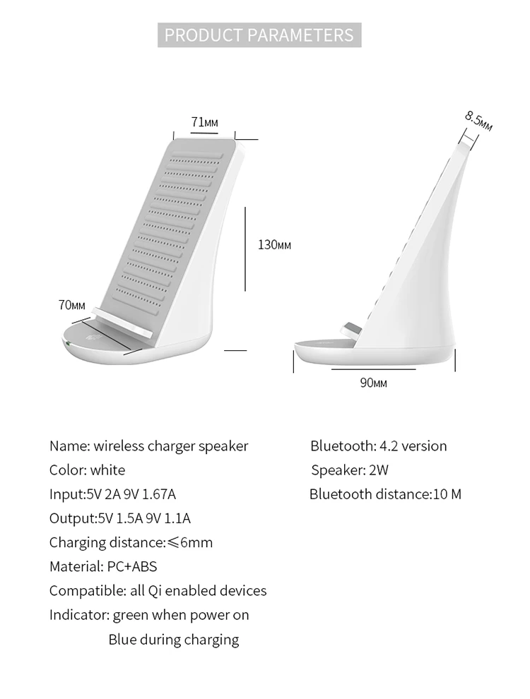 Беспроводной Зарядное устройство с Bluetooth Динамик быстро Беспроводной Зарядка Док-станция Подставка для iPhone X/8 8 плюс samsung Примечание 8 S9 S8