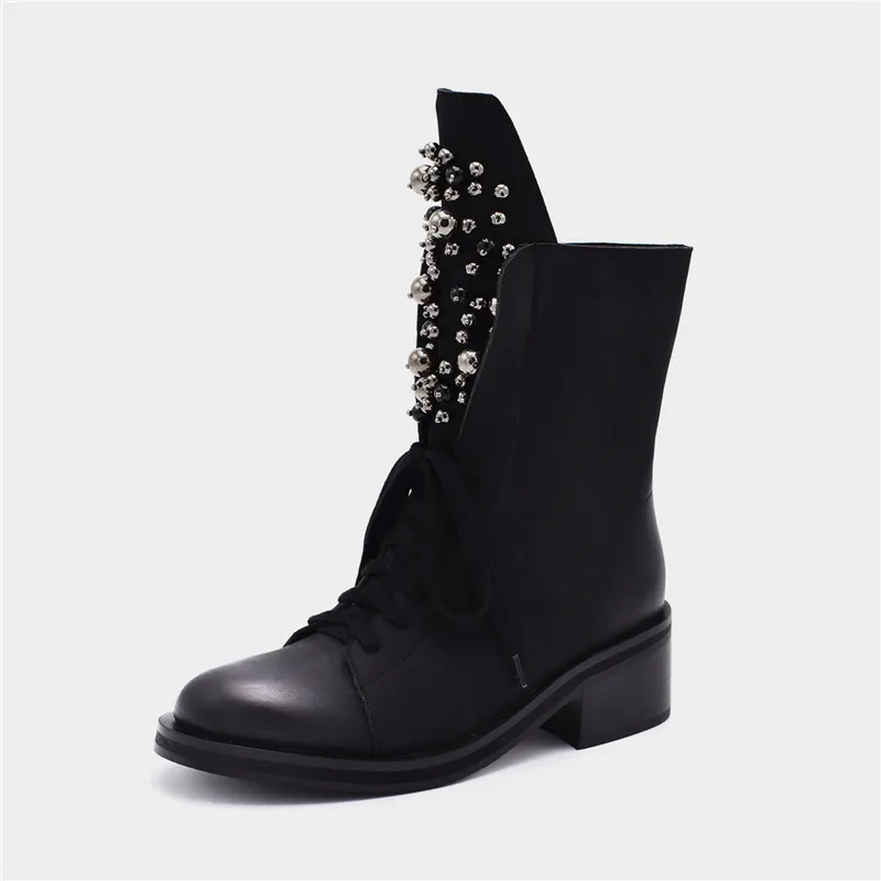 MORAZORA/ г., ботильоны для женщин наивысшего качества с круглым носком на шнуровке, осенне-зимние ботинки модные женские туфли в стиле панк с заклепками, черного цвета