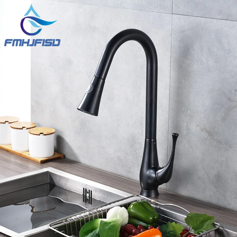 

Oil Rubbed Bronze Kitchen Pull Out Mixer Faucet Single Handle Single Hole with Dual Functions Sprayer