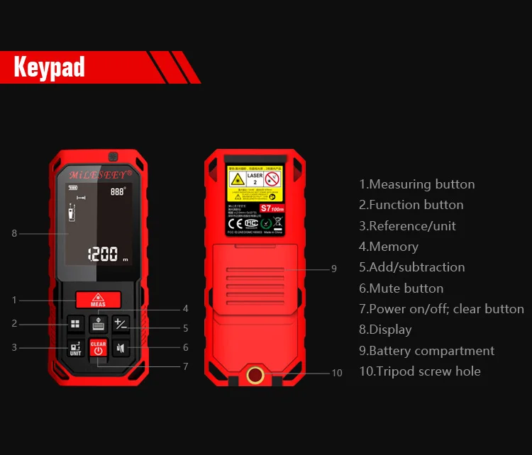 New Arrival Mileseey S7 50-120m Laser Rangefinder Measuring Tool Laser Distance Meter Laser Range-finder