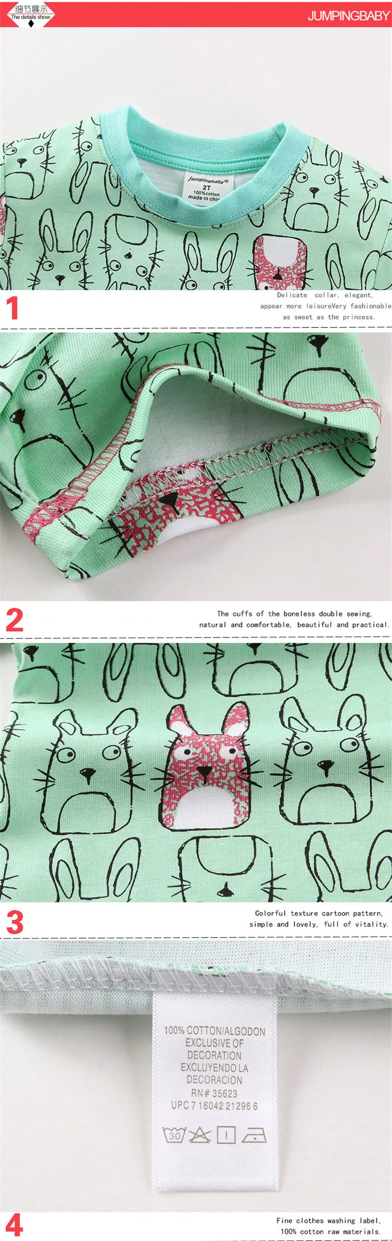 Jumpingbaby 2016 Children Girls 100% Cotton Summer T-Shirt For 1-6 Y Kids Child Short Sleeve Cartoon Tops Casual Tees Clothing33