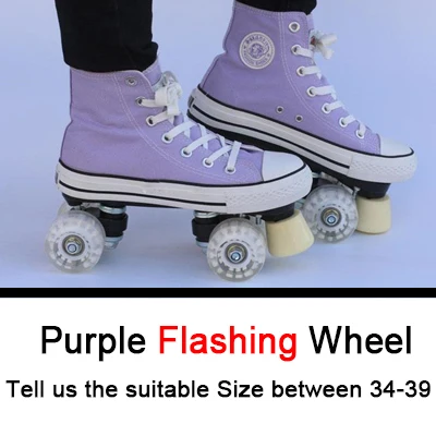 purple flashing whee Профессиональные детские двойные роликовые коньки холщовые одноцветные скейт обувь для детей две линии мигающие колеса Patines унисекс Adulto IB101 - Цвет: purple flashing whee