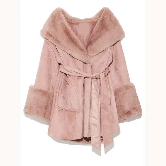 2018 Winter Women Wool Blends Coat Casual Ladies Pocket Belt Big Fur Collar Coat Fashion Solid Blends Coat Streetwear
