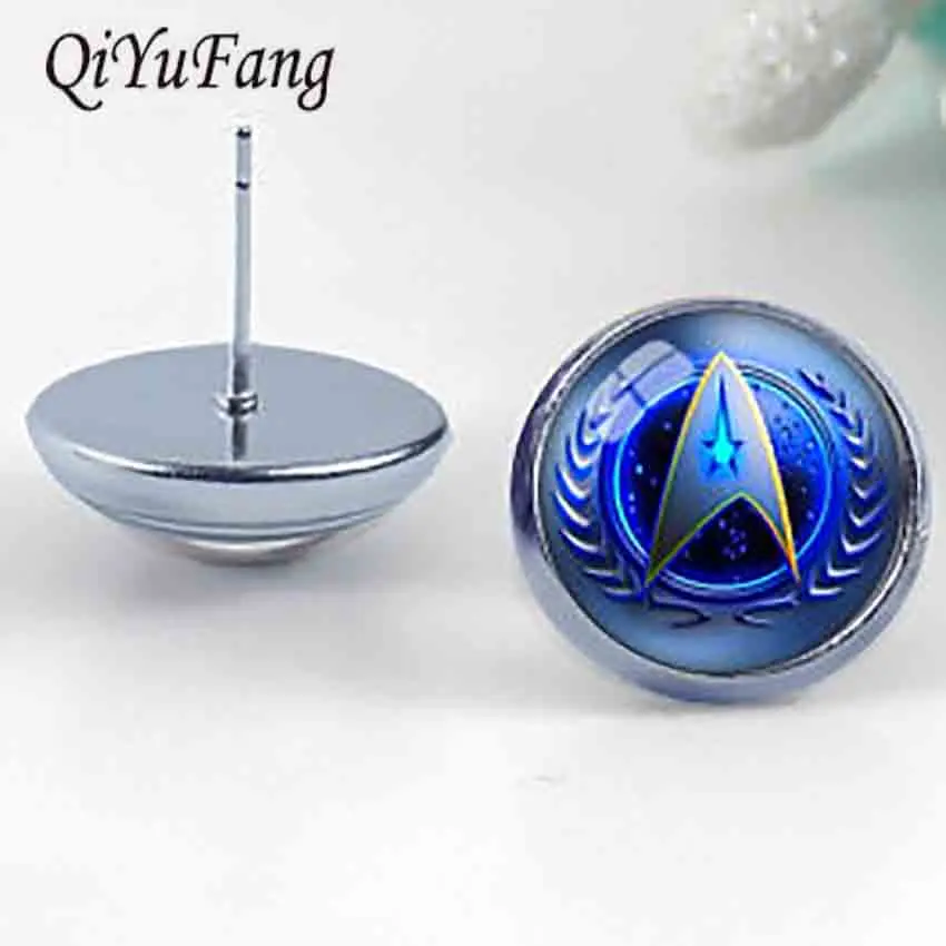 

QiYuFang jewelry Moive Star Trek Earrings 1pcs/lot Jewelry Stud post earing silver steampunk vintage 2017 the arrow dr who mens