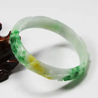 

0020 Beautiful Hand-carved Emerald Green Jadeite Jade Gems Bracelet Bangle