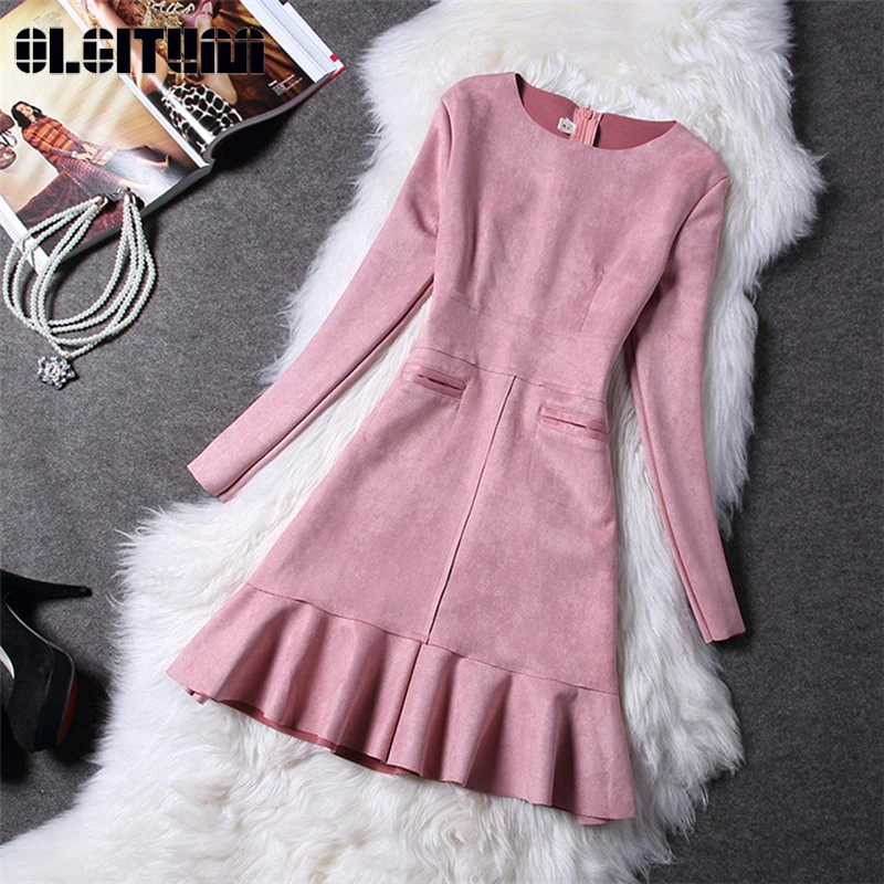 

New Spring Autumn Dress Women 2019 Casual Long Sleeve Pockets A-Line Dress Evening Party Dresses Sexy Slim Vestidos Female DR485