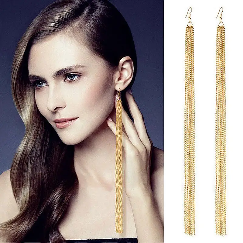 

Tassel Long Earrings New Arrival Female Fashion Brand Jewelry Gold/Silver Jewelry Exaggerated punk Dangle Earring