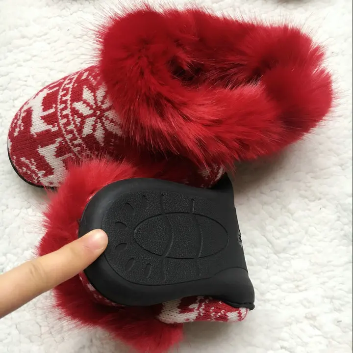 Women's Soft Yarn Cable Knitted Faux Fur Collar Slip On Slippers Memory Foam Anti-Skid Sole House Slipper Shoes (8)