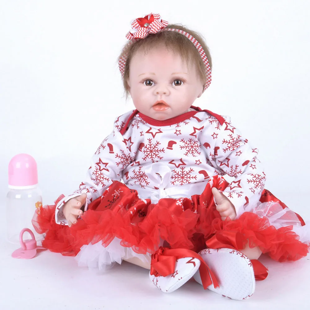 

22 inches Cute Silicone Reborn Doll Lovely Smile Princess Newborn Baby with Cloth Body Toy for Kids Birthday Christmas Gift