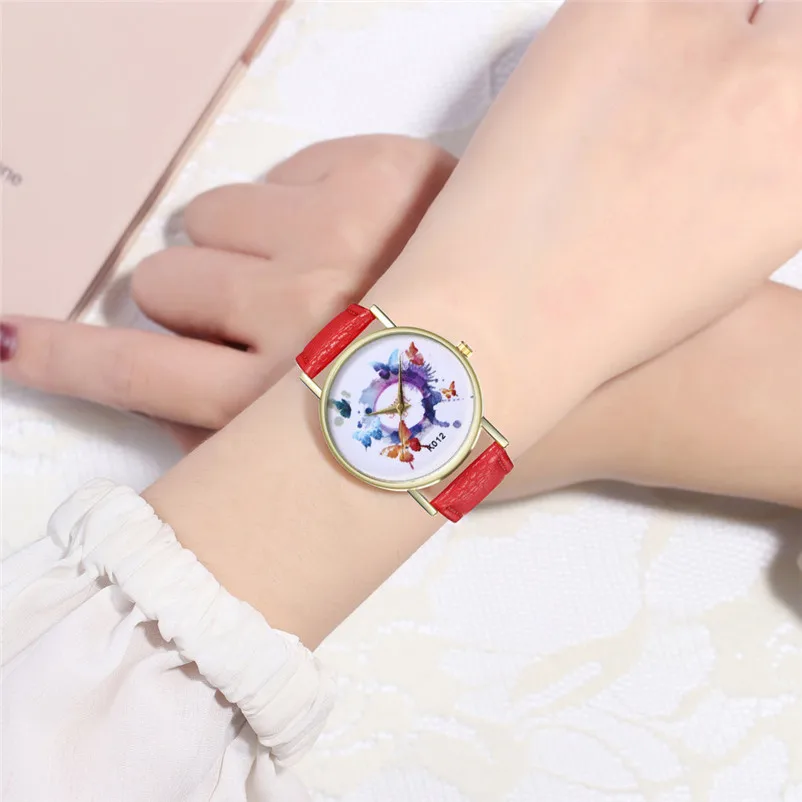 New Fashion Quartz Watch Women casual watches Butterfly Leather Band Analog Quartz Round Wrist Watch clock Montre femme 3M28#N (4)
